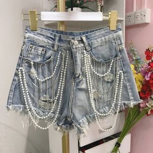 Women's premium pearl rhinestone shorts